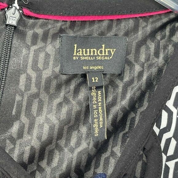 Laundry Shelli Segal Black White 3/4 Sleeve Shift Dress Womens Size 12 Stretchy - Picture 7 of 8